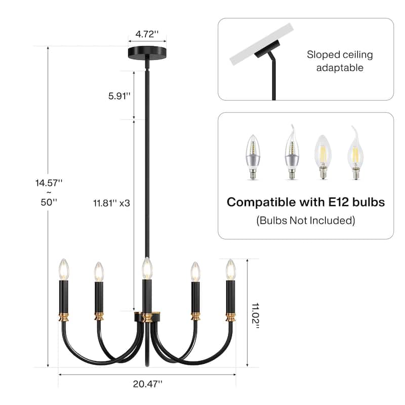 Modern Farmhouse 5-Light Black Chandelier for Dining Room