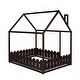 preview thumbnail 4 of 7, (Slats Are Not Included) Espresso Full Size Wood Bed House Bed Frame with Fence for Kids Teens and Girls and Boys for Bedroom