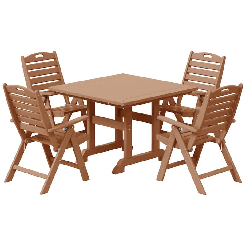 Laguna 5-Piece Square Table Folding Highback Chair Dining Set