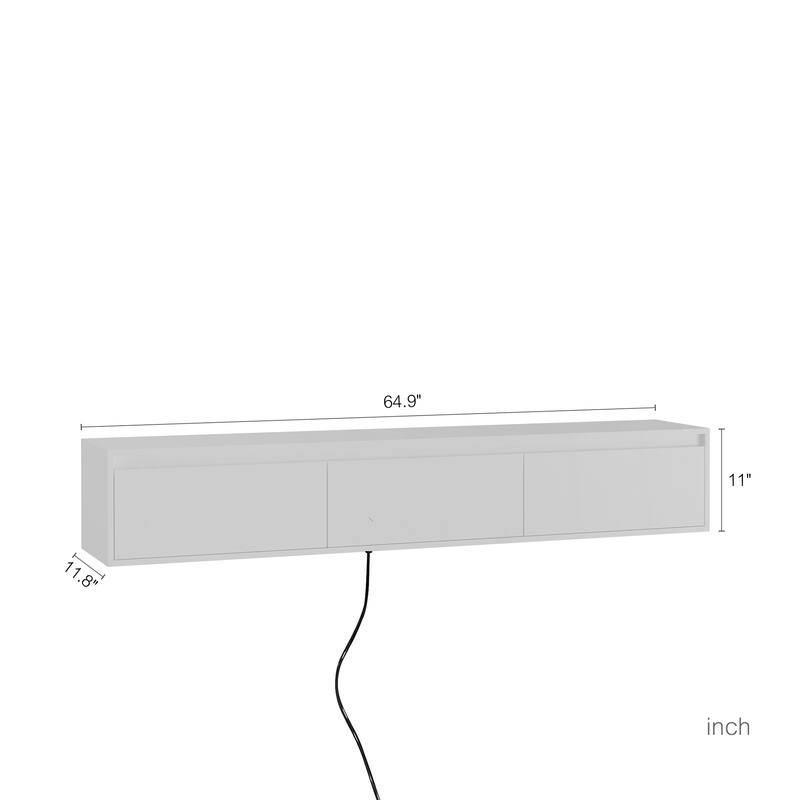 High Gloss Floating TV Stand with LED Lights & Power Outlet, Wall Mounted Entertainment Shelf for Living Room