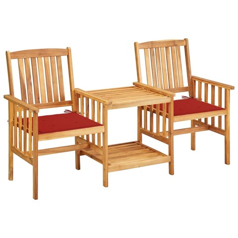 vidaXL Patio Chairs with Tea Table and Cushions Solid Acacia Wood - 62.6" x 24" x 36.2"