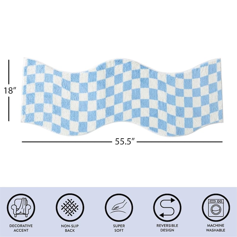 Urban Lifestyle Wavy Blue Checkerboard Runner Rug - N/A
