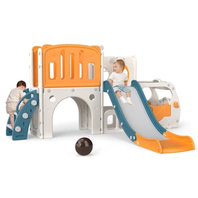 Kinbor Toddler Slide PlaySet - Kids Slide with Basketball Hoop, Toddler Indoor Outdoor Playground