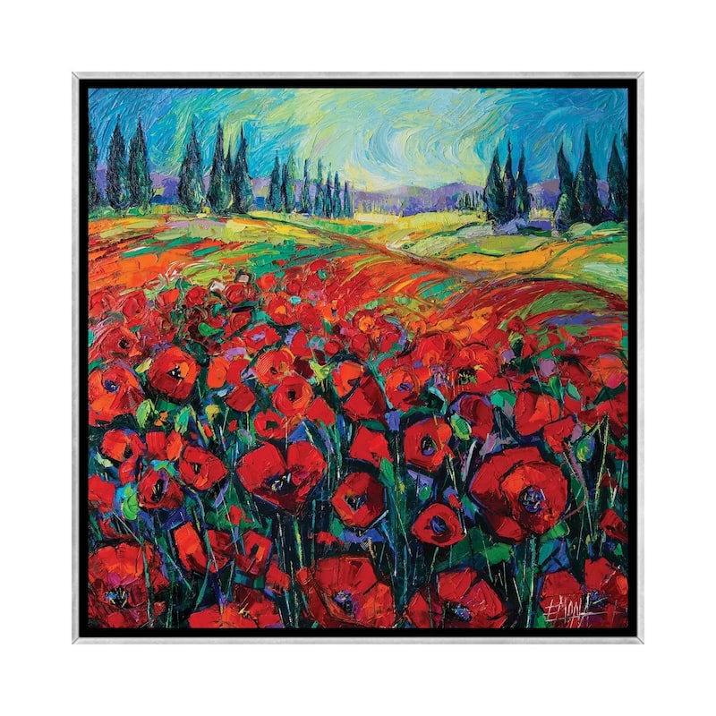 iCanvas "Poppies And Cypresses" by Mona Edulesco Framed