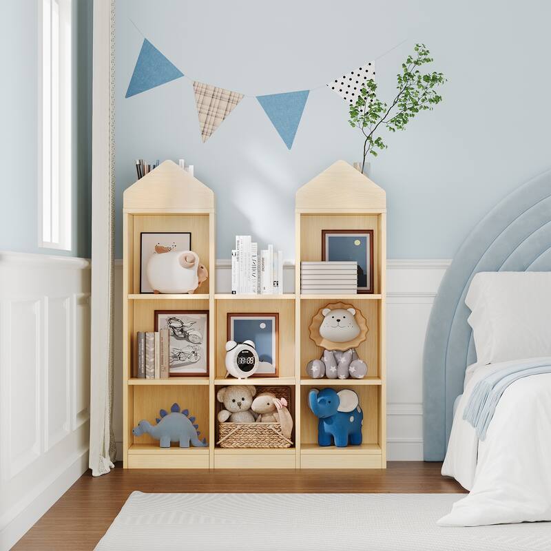 Toy Storage Organizer,8-Cubby Kids Bookshelf Natural Bookcase ,Toddlers Cabinet Shelf