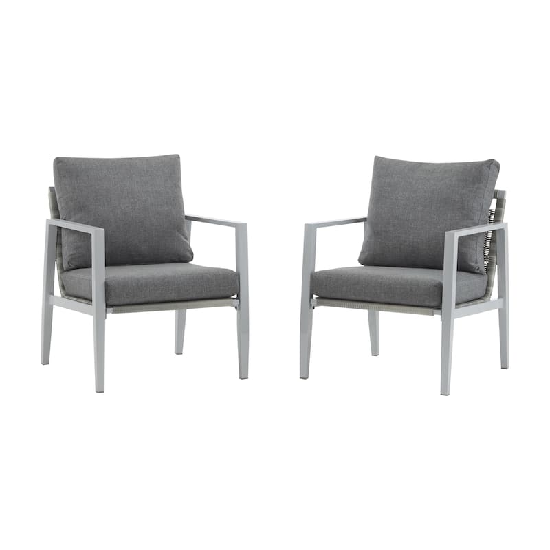 Roomfitters Modern Outdoor Lounge Chair with Aluminum Frame, Rope Accents & Cushions for Patio