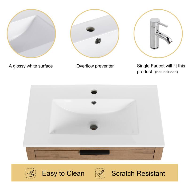 Malwee 30" FreeStanding Bathroom Vanity, Floor Stand Bathroom Vanity with Ceramic Sink,2 Soft Close Drawers