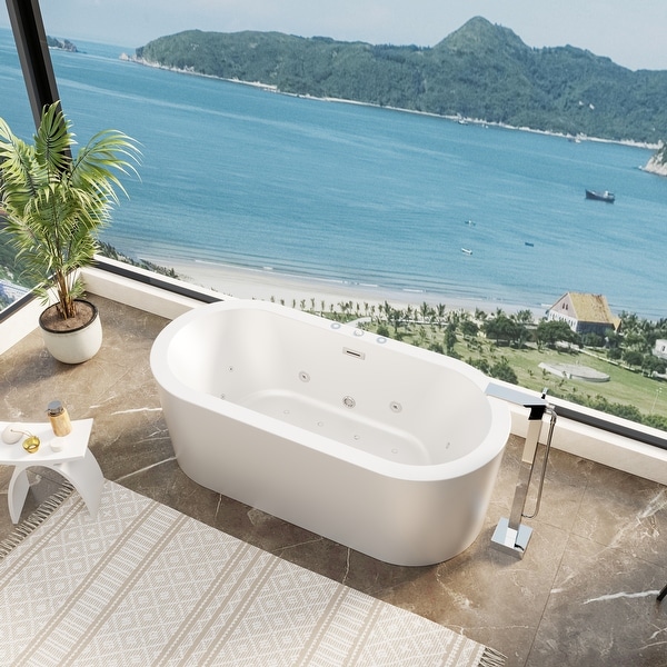 Freestanding Whirlpool & Hydrotherapy Bathtub with 10 Water Jets