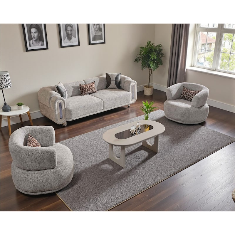 Silvara 3 Pieces Living Room Sets 1 Sofa 2 Chair - Grey