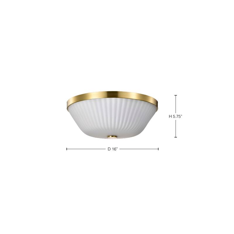 Royale 3 Light Flush Mount Burnished Brass Finish Ribbed White Glass - Burnished Brass