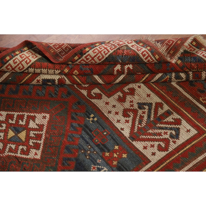 Hand Knotted Oriental 100% Wool Carpet Traditional Tribal Red Caucasian Area Rug - 5' 7'' X 3' 7''