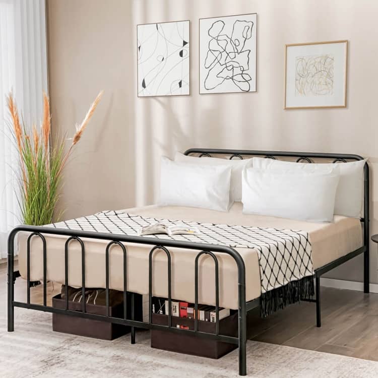 Metal Platform Bed Frame with Headboard and Footboard for Black Steel Heavy Duty with Storage Space