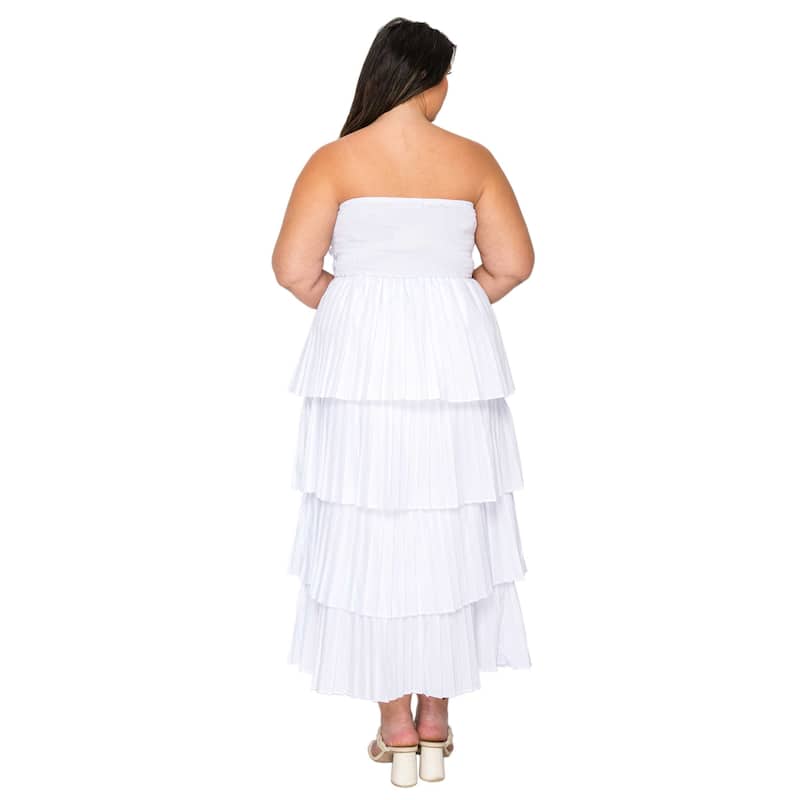 L I V D Plus Size Eleni Strapless Pleated Tiered Dress