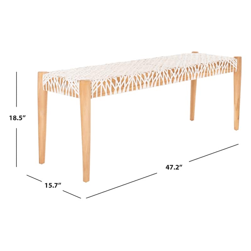 SAFAVIEH Mahalia Bandelier Wood & Leather Bench - 47" W x 16" D x 19" H - 47Wx16Dx19H - Natural/Off White Leather