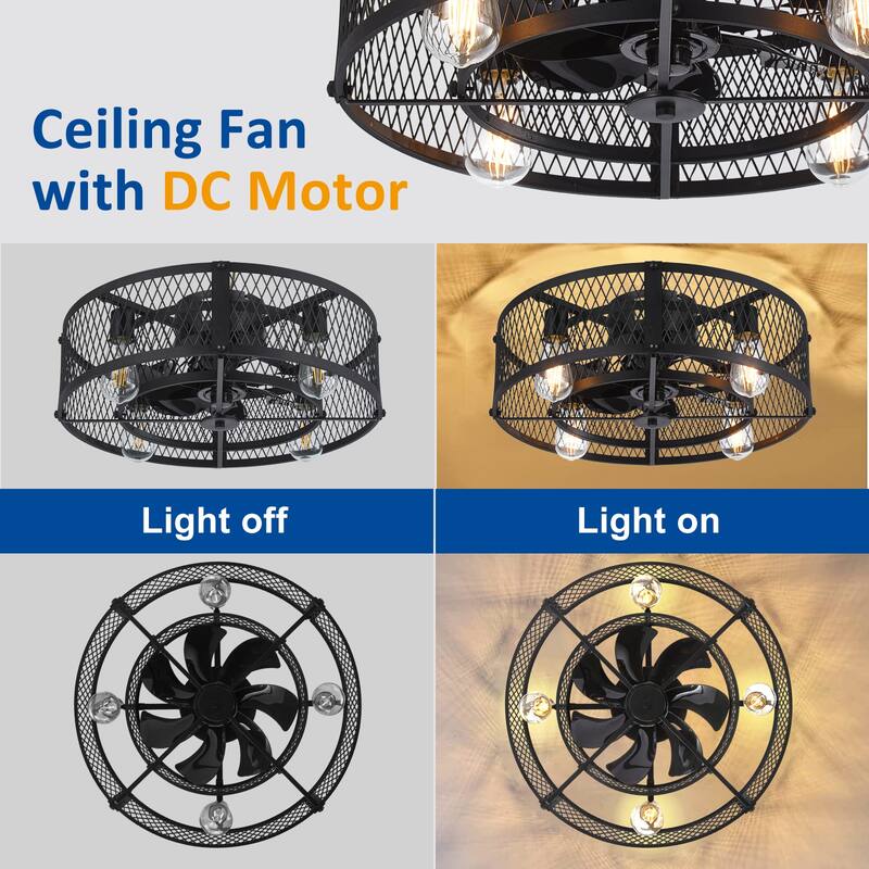 20-26Inch Caged Ceiling Fan with Light and Remote: APP Control Quiet DC Motor (E26 Bulbs Included)