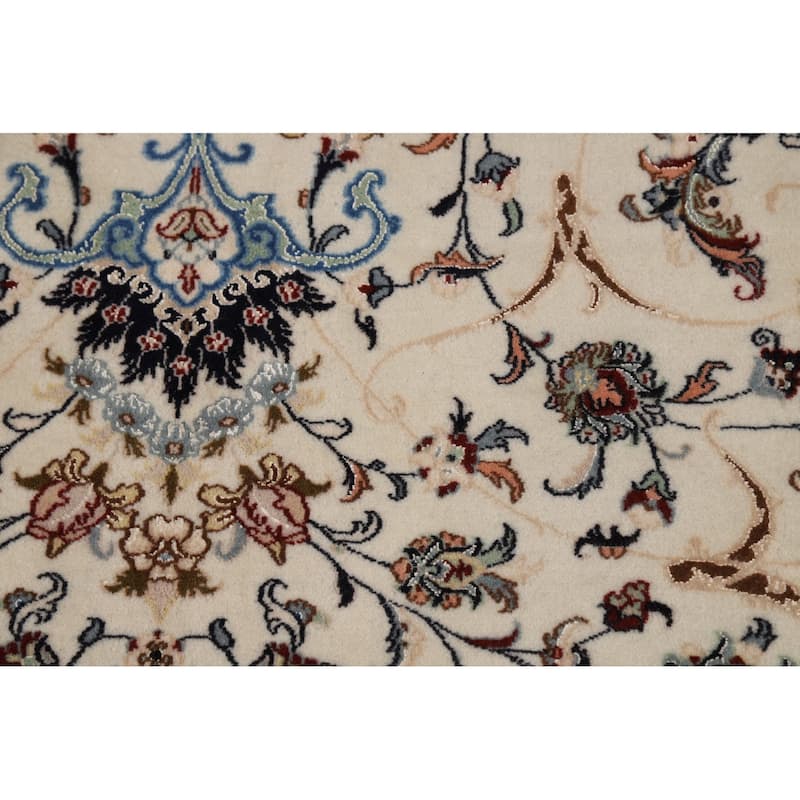Ivory Floral Nain Persian Area Rug Handmade Wool Carpet - 6'8"x 9'10"