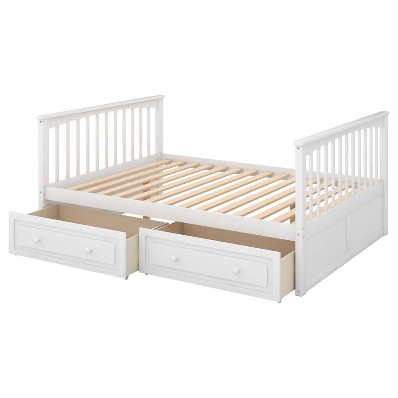 Full or Twin Bunk Bed with Safety Guardrail & 2 Storage Drawers, Convertible Beds Wood Slat Support Bunk Bed