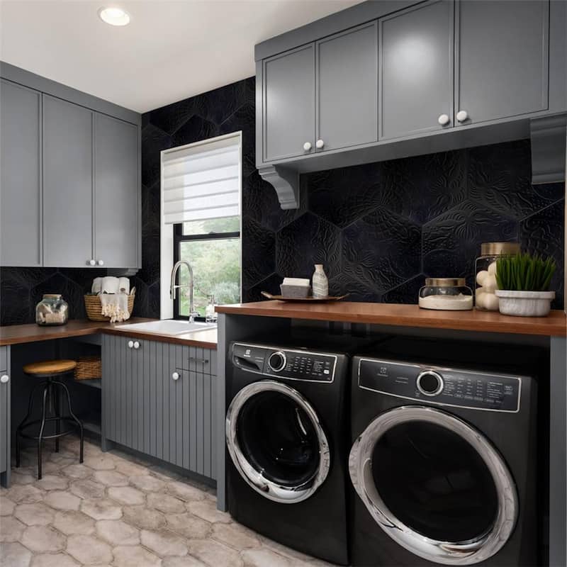 Merola Tile Gaudi Grand Hex Black 19" x 22" Porcelain Floor and Wall Tile