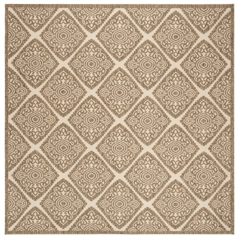 SAFAVIEH Beach House Phyllis Indoor/ Outdoor Waterproof Patio Backyard Rug - 6'7" Square - Cream/Beige