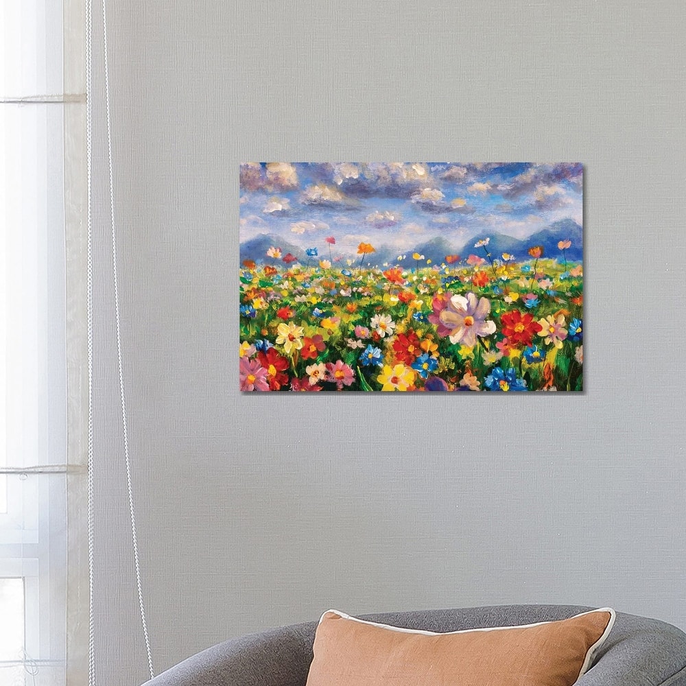 iCanvas "Flower Field In The Mountains Oil Painting" by Valery Rybakow Canvas Print
