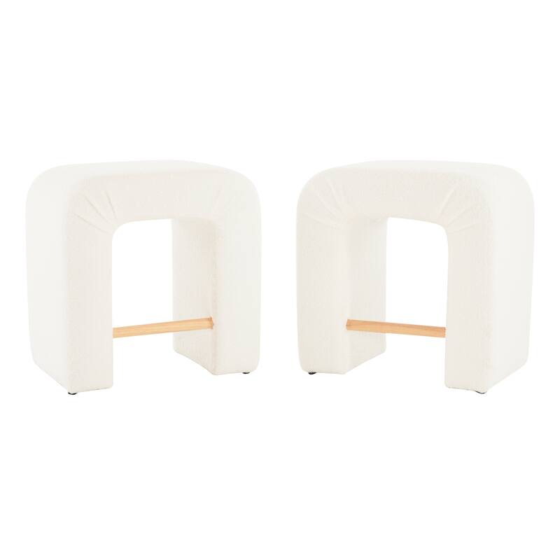 Set of 2 White Boucle Counter Stools, 24" Modern Accent Chairs for Kitchen Island & Dining
