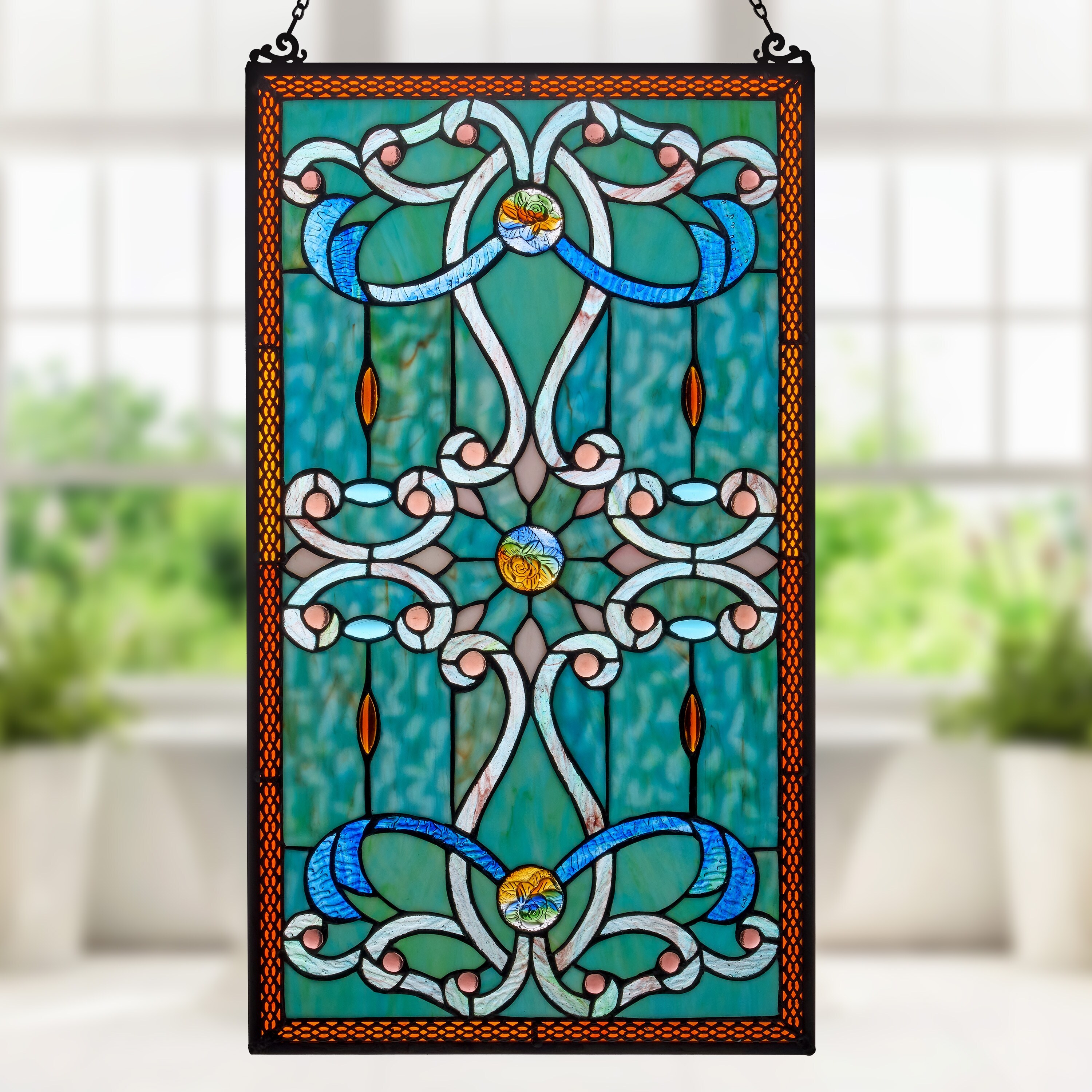 River of Goods Brandi's Tiffany Style Stained Glass Green 26-inch River of Goods Brandi's Tiffany Style Stained Glass Green 26-inch