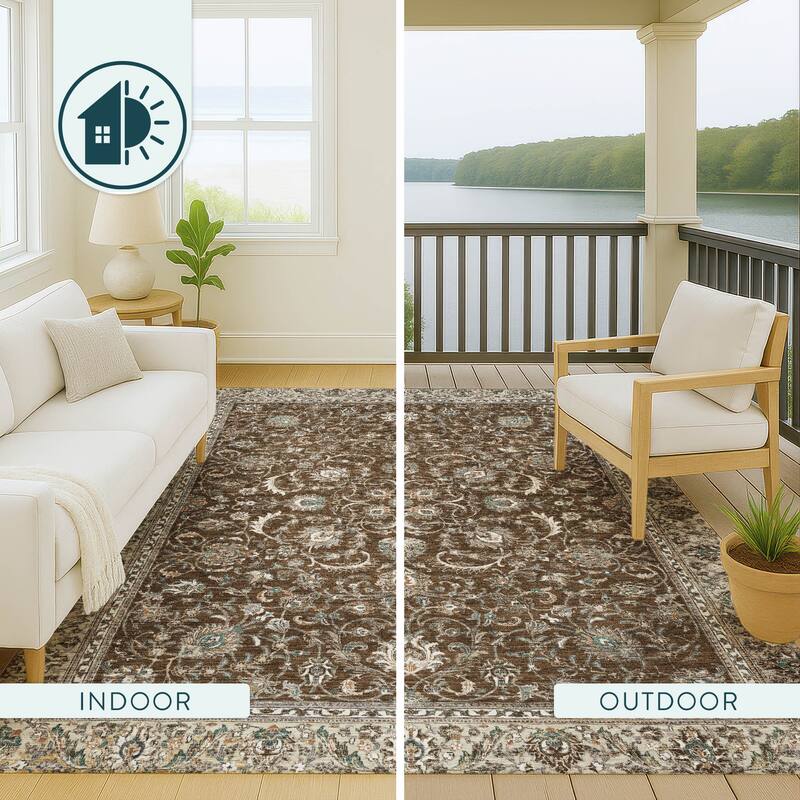 Machine Washable Indoor/ Outdoor Traditional Arvada Chantille Rug