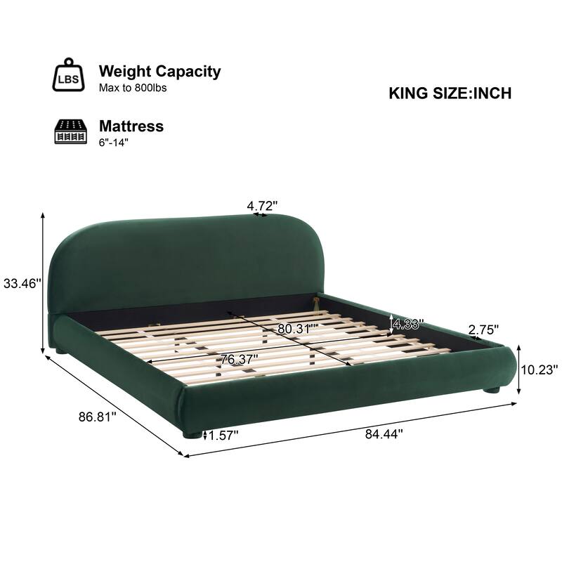 Queen / King Fabric Upholstered Bed with Curved Aesthetic Headboard