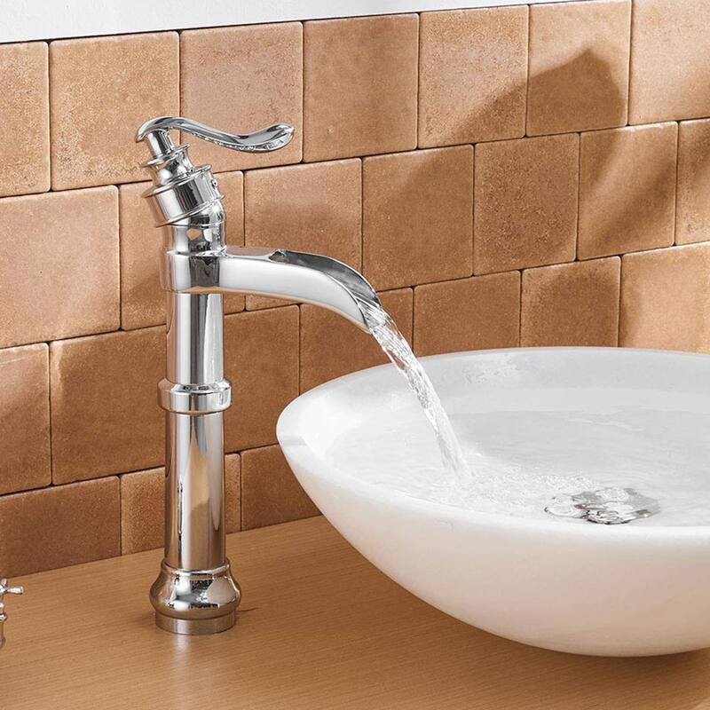 Waterfall Bathroom Vessel Faucet With Drain Assembly Single Handle Bathroom Vessel Sink Faucets One Hole Modern Basin High Taps - Chrome