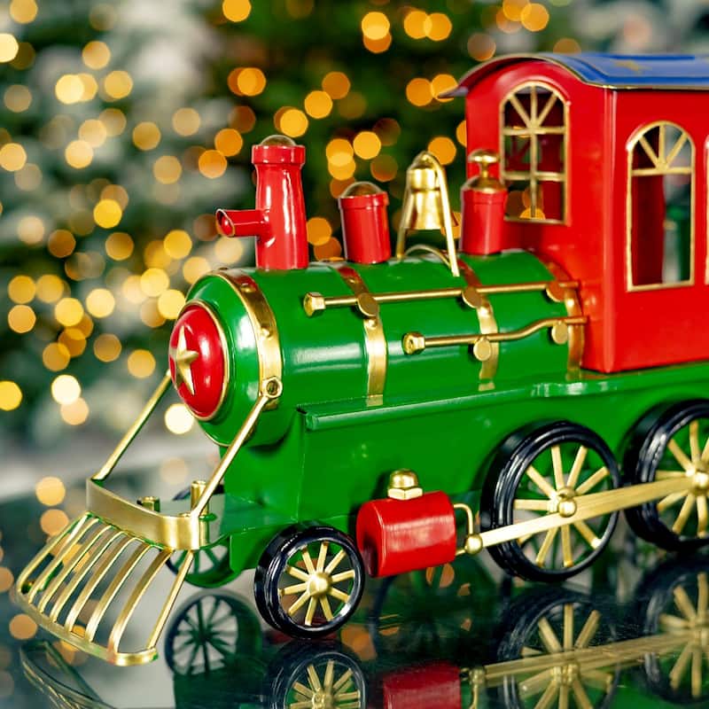 17" Long Iron Tabletop Christmas Train Decoration - 17.32"x6"x8.5"