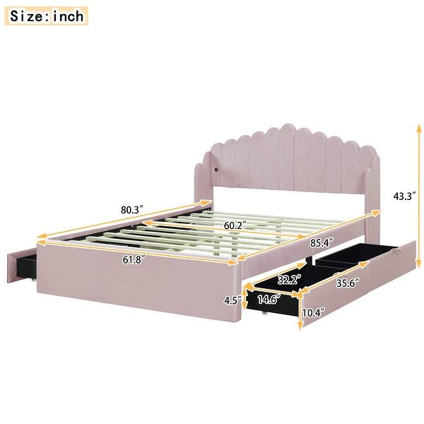 dimension image slide 3 of 4, Full Platform Bed with Twin Trundle and 5 Storage Shelves, White Finish