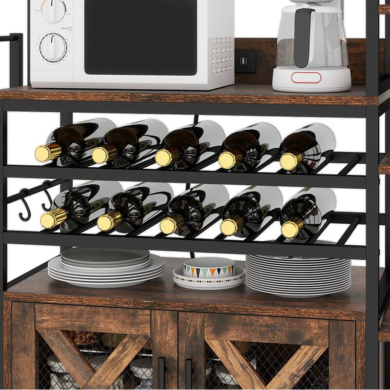 Moasis Industrial 6-Tier Wine Rack Cabinet with Power Outlet and Glass Holder