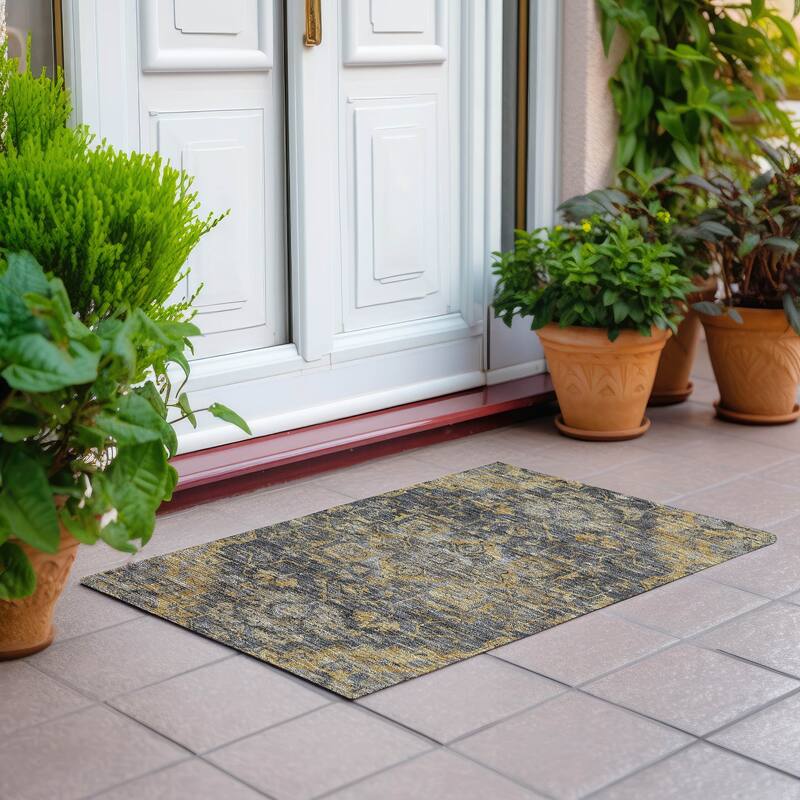 Machine Washable Indoor/ Outdoor Chantille Traditional Boho Rug - Gray - 1'8" x 2'6"