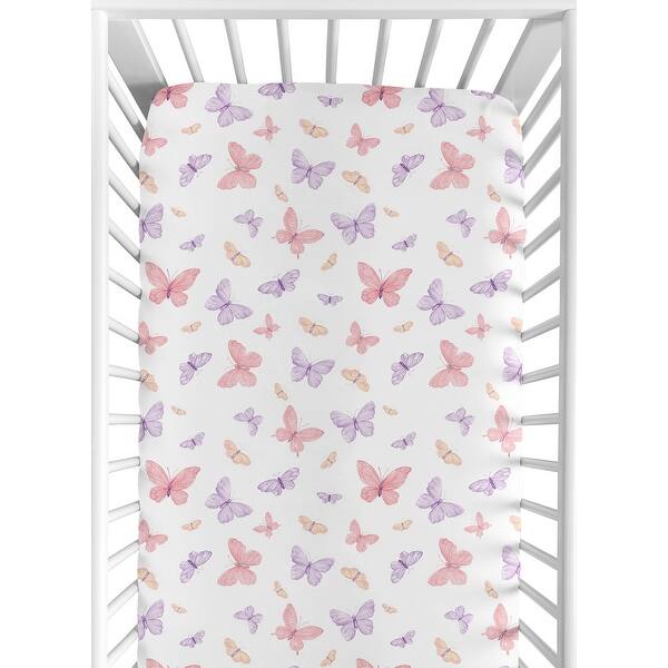 slide 2 of 6, Sweet Jojo Designs Pink and Purple Shabby Chic Butterfly Girl Fitted Crib Sheet Yellow Colorful Pastel Lilac Watercolor Pattern