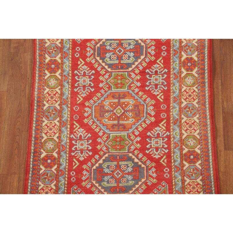 Geometric Kazak Accent Rug Handmade Wool Carpet - 2'10" x 4'0"
