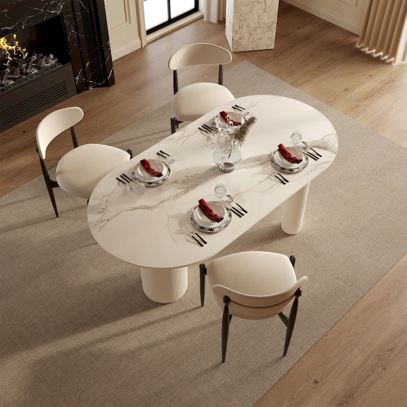 Luxe Creamy Dining Table with Roman Column Legs - W 63''*L 35.4''