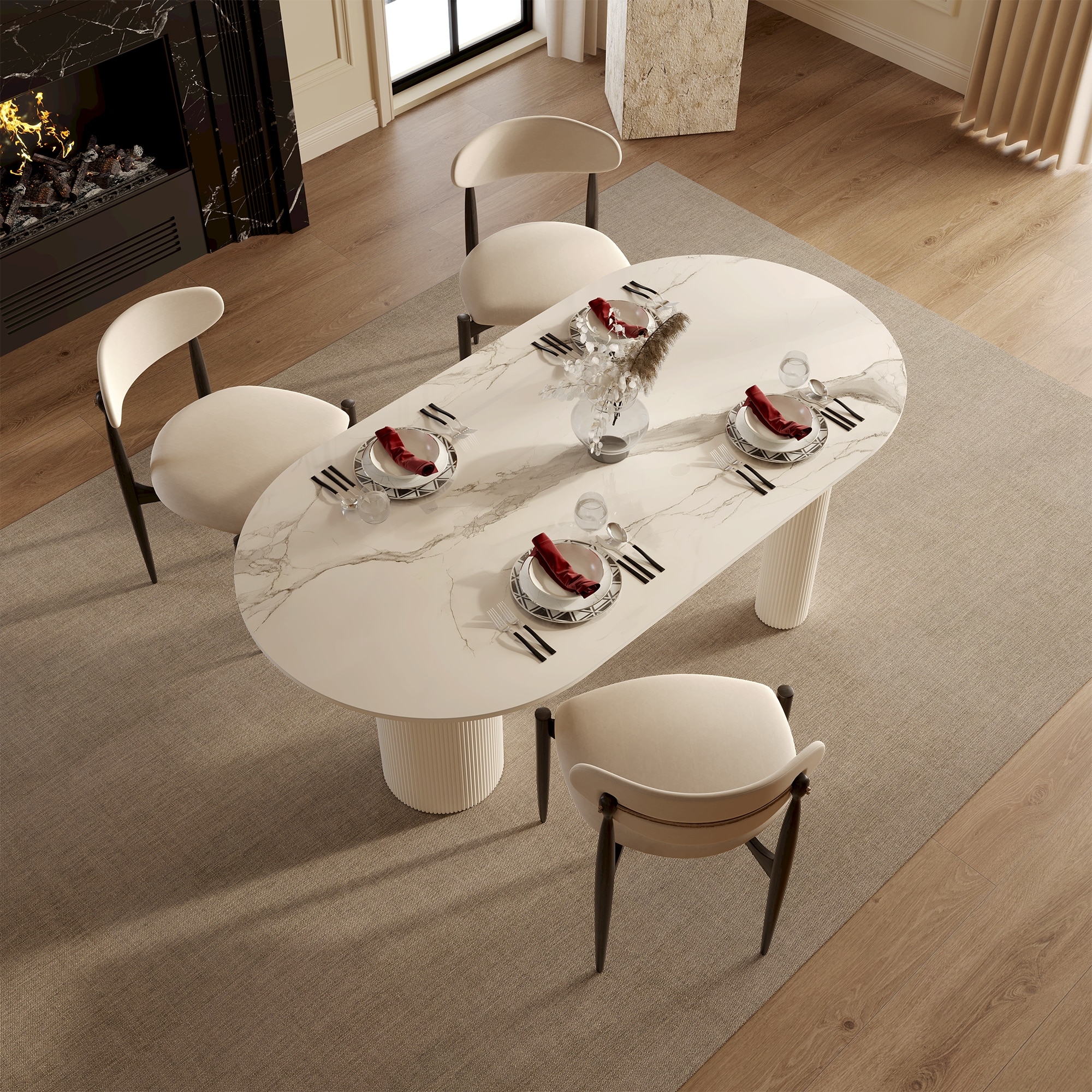 Luxe Creamy Dining Table with Roman Column Legs