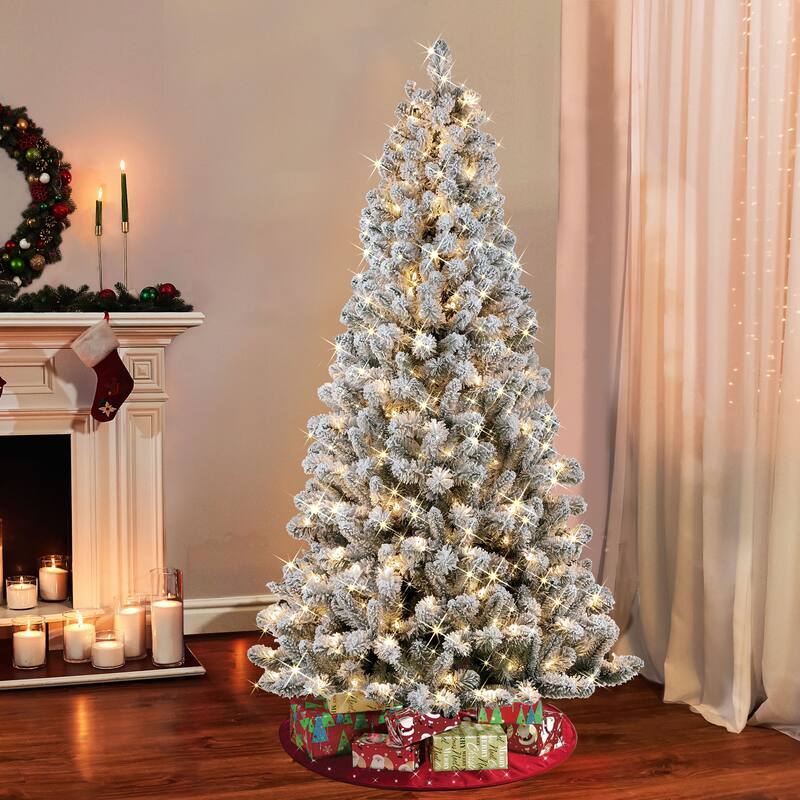 Puleo International 6.5' Pre-lit Flocked Virginia Pine Artificial Christmas Tree