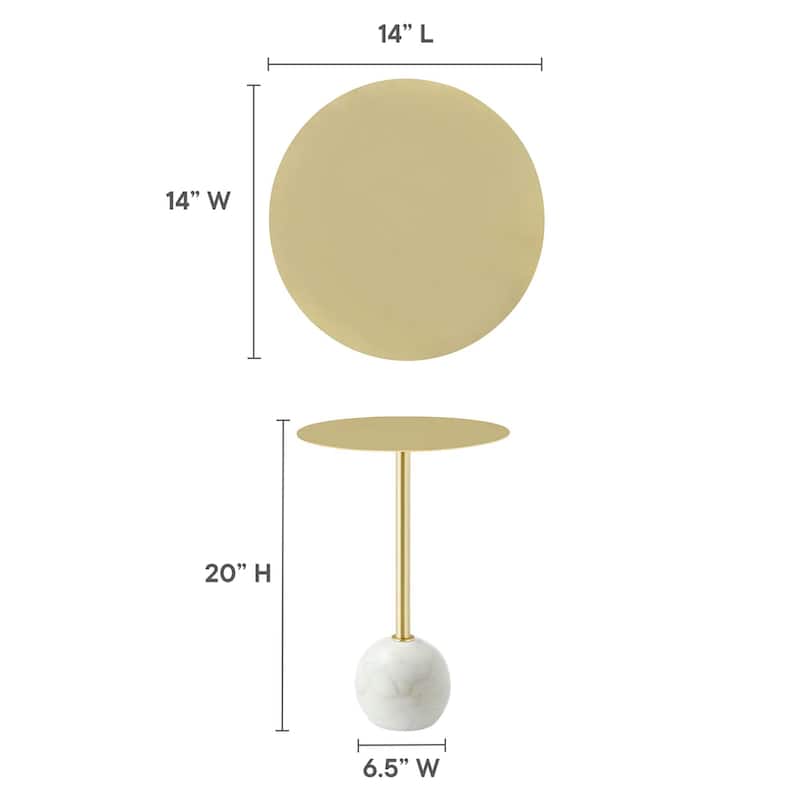 Aliza Round White Marble Side Table with White Marble Base