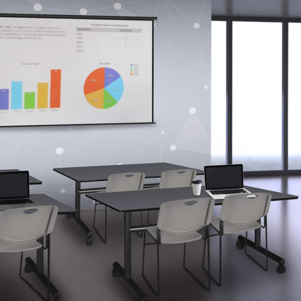 60" Flip Top Mobile Training Table- Grey & 2 Stack Chairs- Grey