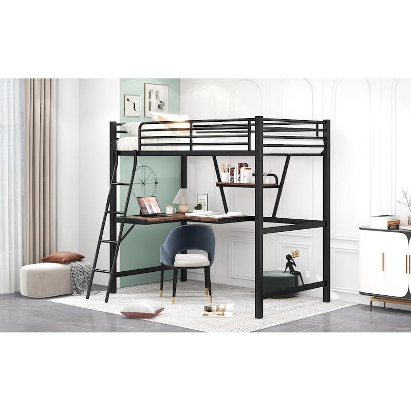 Loft Metal&MDF Bed with Desk and Shelf
