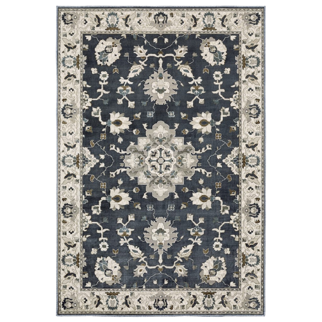 Style Haven Everly Bordered Traditional Blue/ Beige Area Rug
