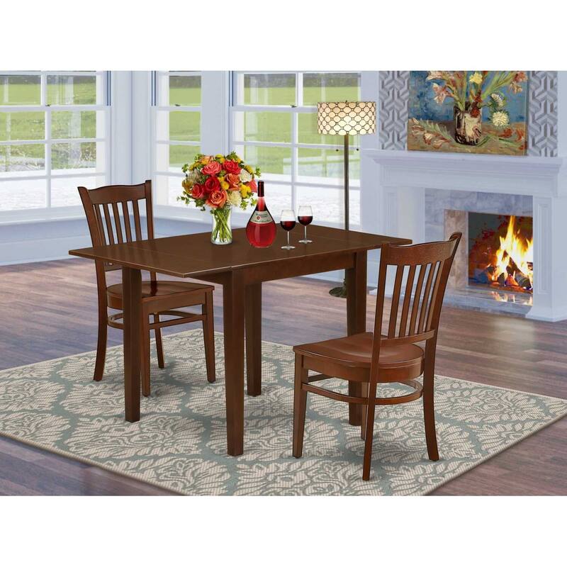HomeStock 3-Pc Mahogany Finish Solid Wood Top Dining Table Set