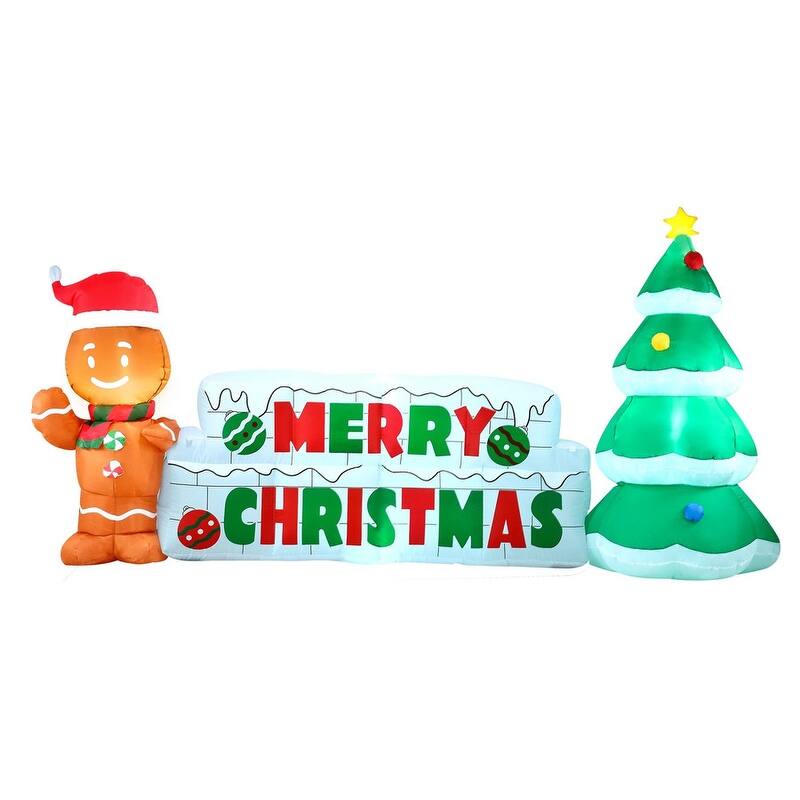 Joyfy 10ft Long Christmas Inflatable Gingerbread Man & Christmas Tree - Multicolor