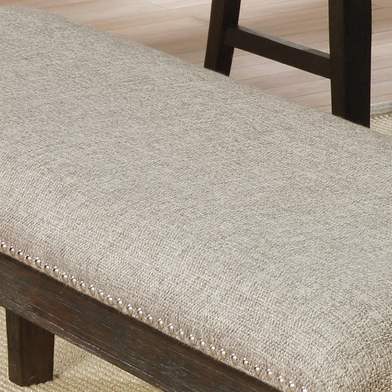 Transitional 1pc BENCH Only Espresso Warm Gray Nail heads Solid wood Fabric