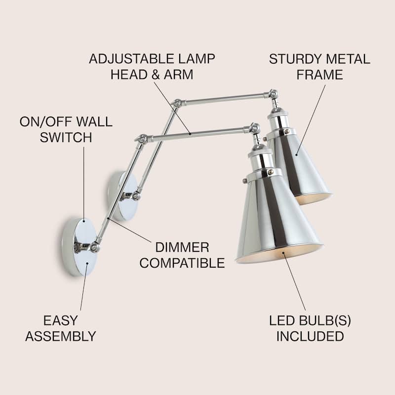 Elliot 7" Adjustable Arm Metal LED Wall Sconce, Chrome by JONATHAN Y