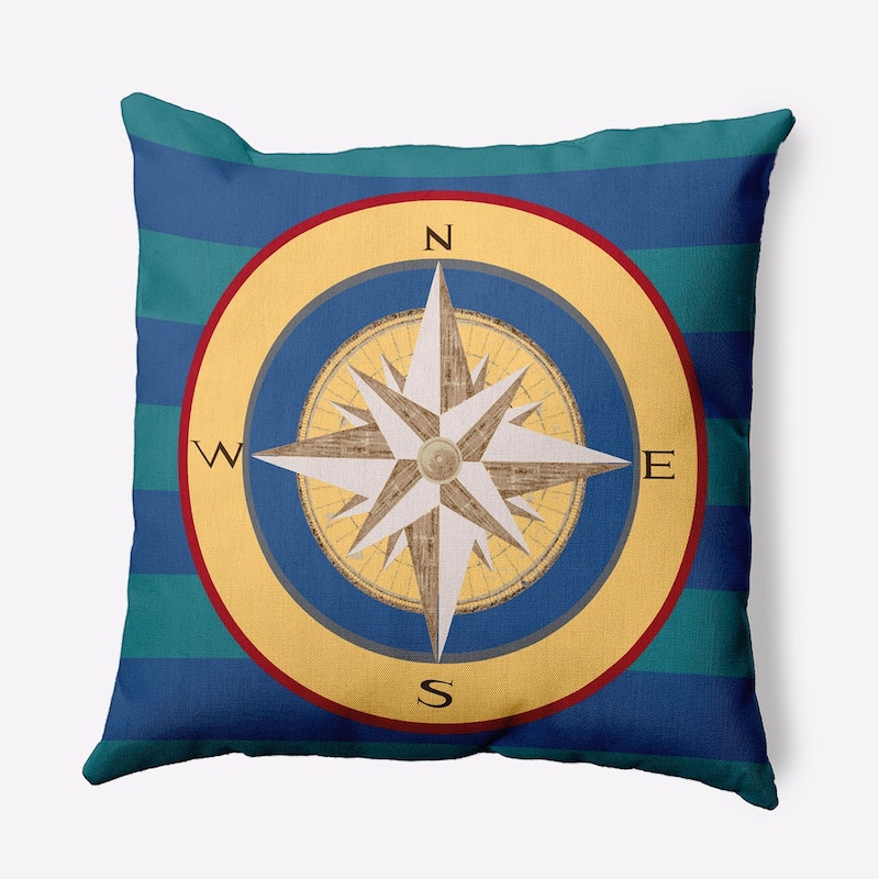 Compass on Stripes Indoor/Outdoor Throw Pillow - Nautical Navy - 18" x 18"
