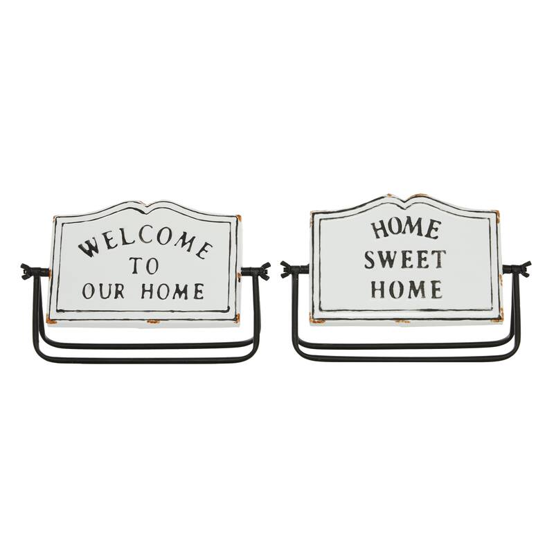 White Iron Farmhouse Decorative Sign (Set of 2) - 2 x 11 x 7