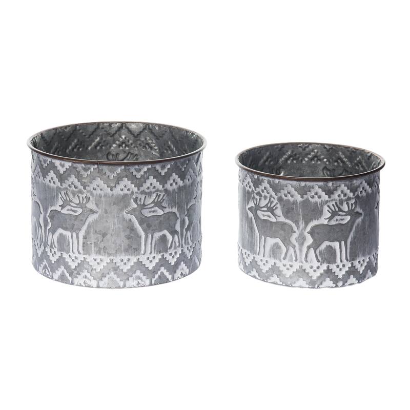 Transpac Metal 8.75 in. Gray Christmas Rustic Reindeer Container Set of 2