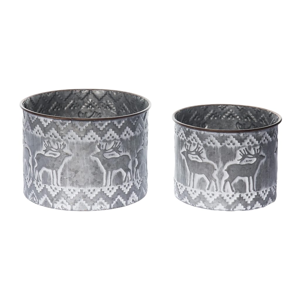 Transpac Metal 8.75 in. Gray Christmas Rustic Reindeer Container Set of 2